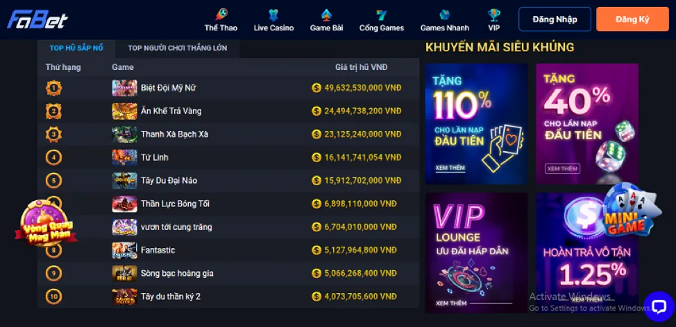 Nạp tiền và chọn khuyến mãi vn8 app